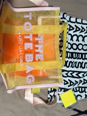 Marc Jacobs Yellow and Pink Clear Tote with Orange Interior Pouch